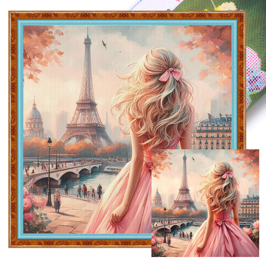 Paris Dream - Full 11CT Stamped Cross Stitch 45x45CM - Yishu