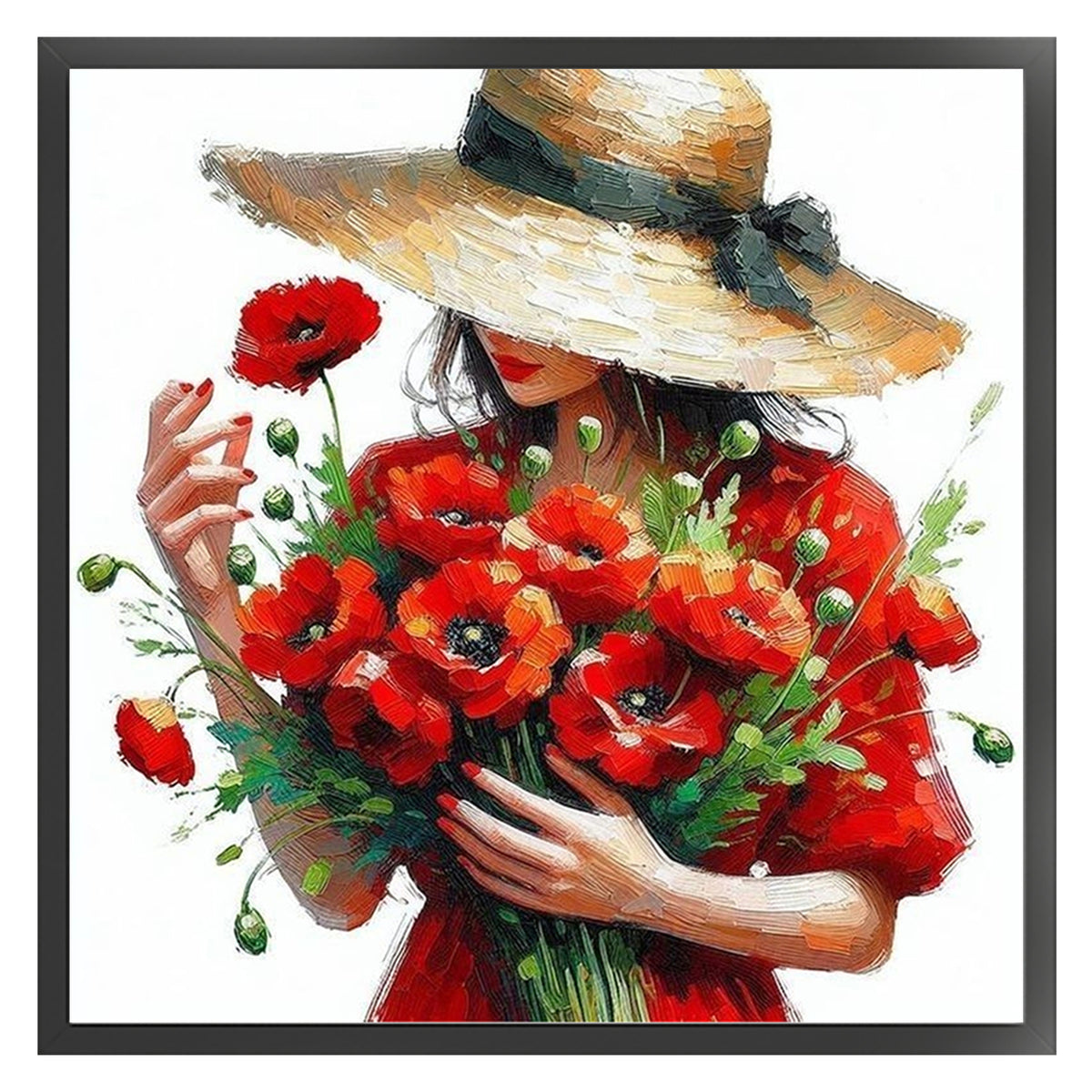Mädchen mit rotem Mohn - Vollständiges 11CT Stempel-Kreuzstich-Set 45x45CM - Yishu