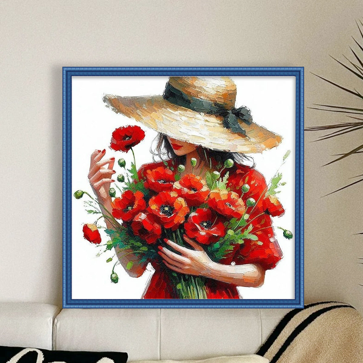 Mädchen mit rotem Mohn - Vollständiges 11CT Stempel-Kreuzstich-Set 45x45CM - Yishu