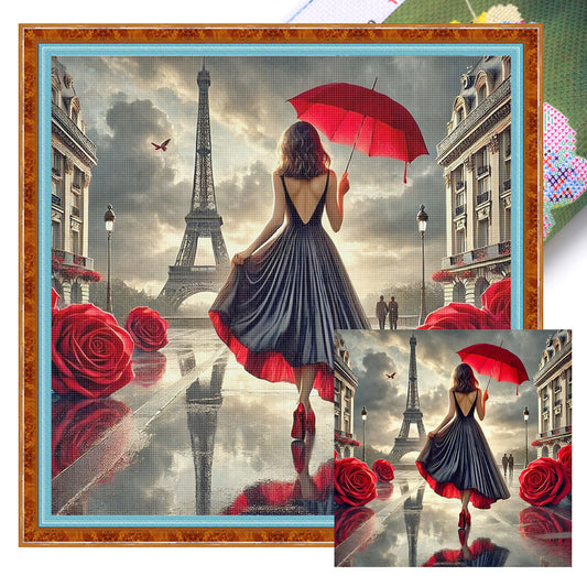 Paris Rose - Full 11CT Stamped Cross Stitch 45x45CM - Yishu
