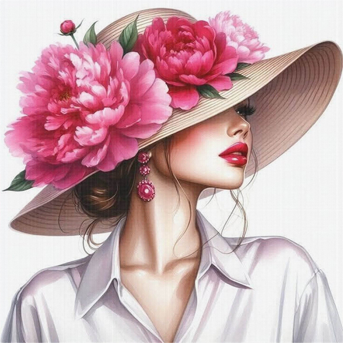 Peony Lady - Full 11CT Stamped Cross Stitch 45x45CM - Yishu