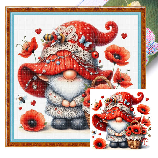 Mohnblumen-Gnom – Vollständiges 11CT Stempel-Kreuzstich-Set 40x40cm – Yishu