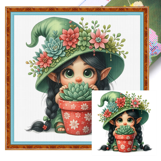 Sukkulenten-Gnom - Vollständiges 11CT Stempel-Kreuzstich-Set 40x40 cm - Yishu