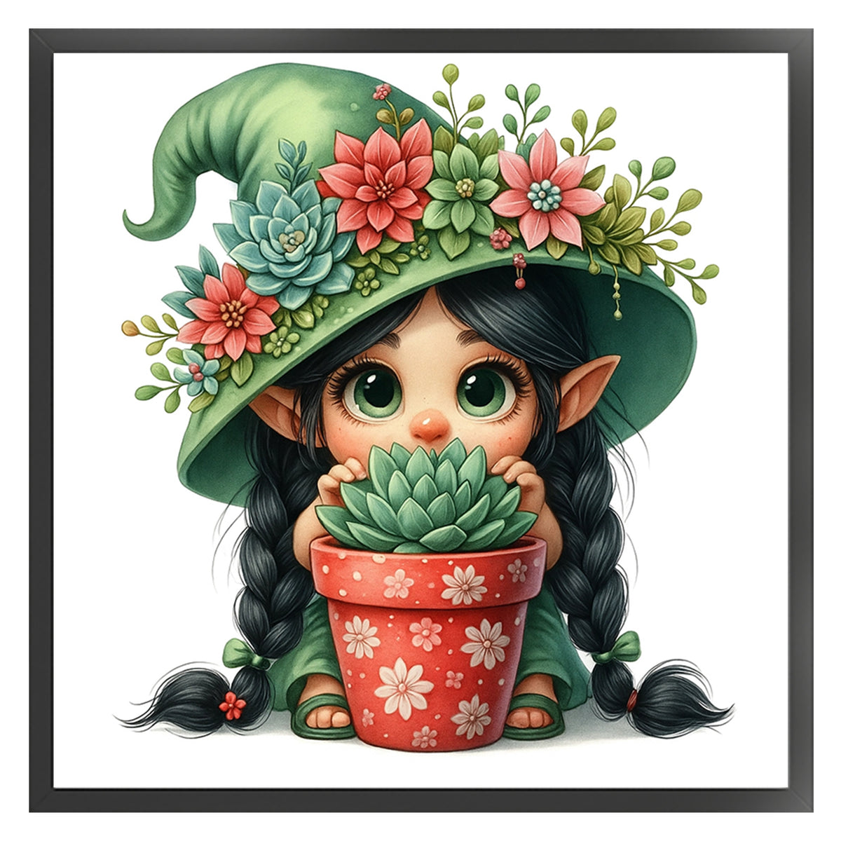 Sukkulenten-Gnom - Vollständiges 11CT Stempel-Kreuzstich-Set 40x40 cm - Yishu