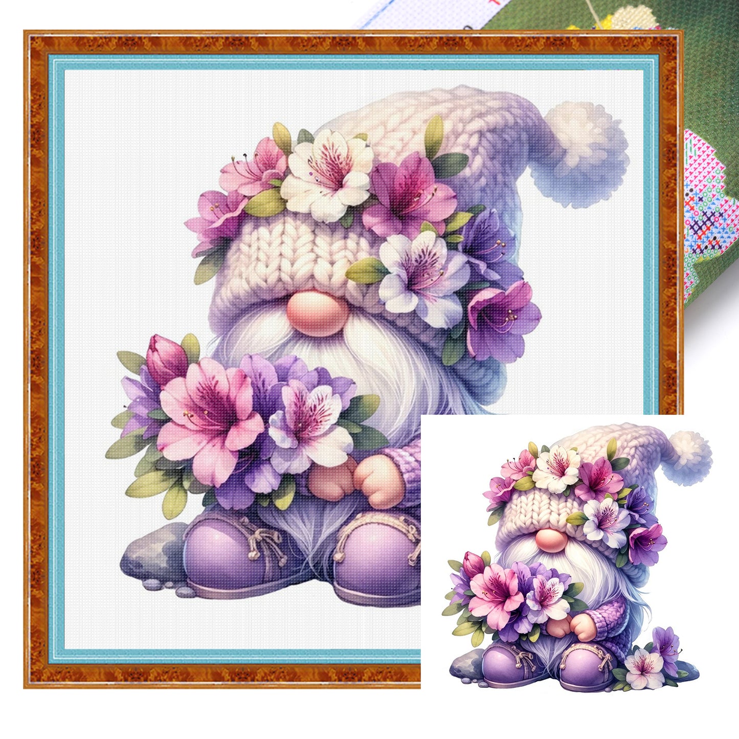Azalea Gnome - Full 11CT Stamped Cross Stitch 40x40CM - Yishu