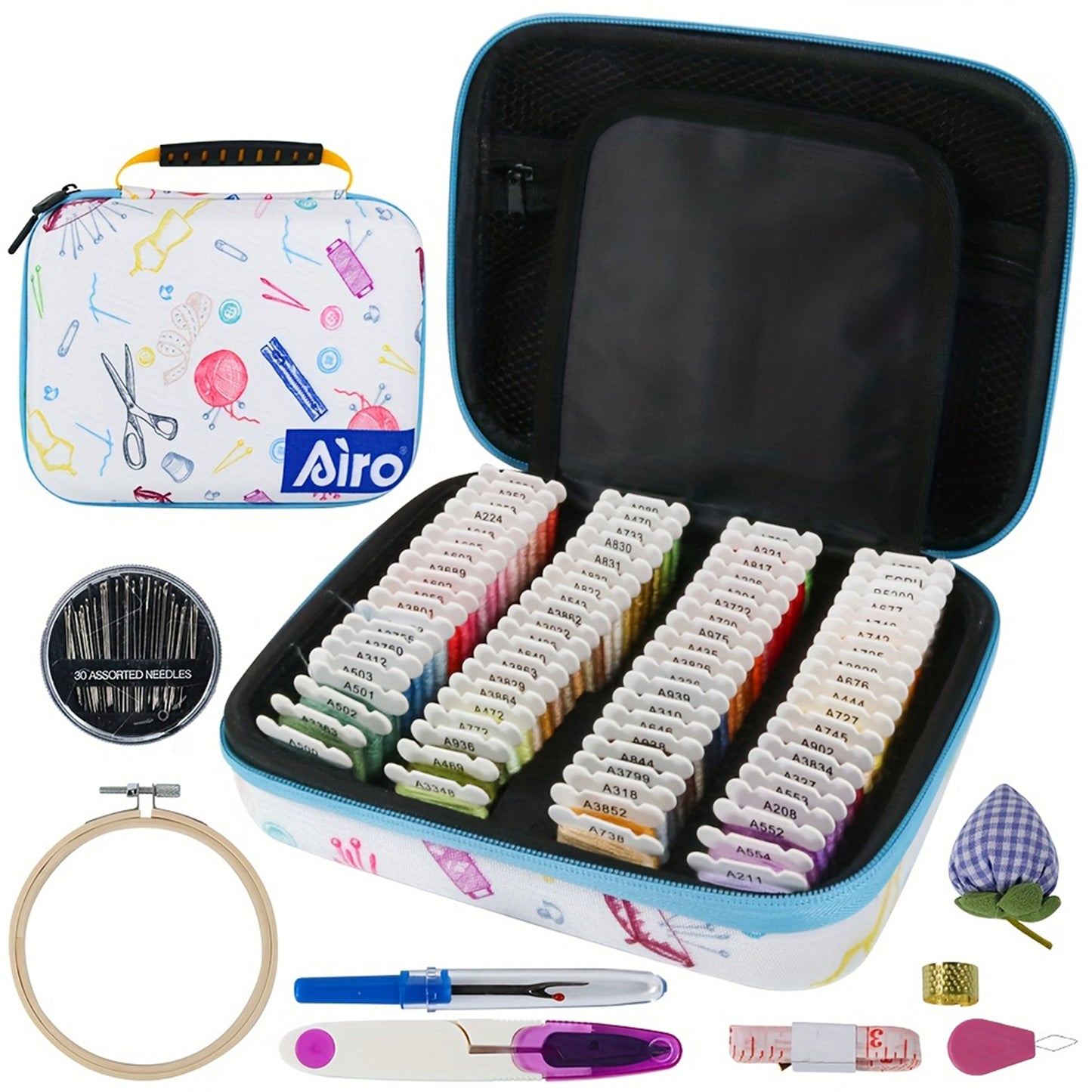 Multi-Function Sewing Box Set with Case Contains Thread/Needle/Scissors Complete Sewing Kit with Embroidery Frame DIY Embroidery Handwork Sewing Tool Kit for Cross-Stitch/Embroidery/Sewing/DIY Crafts