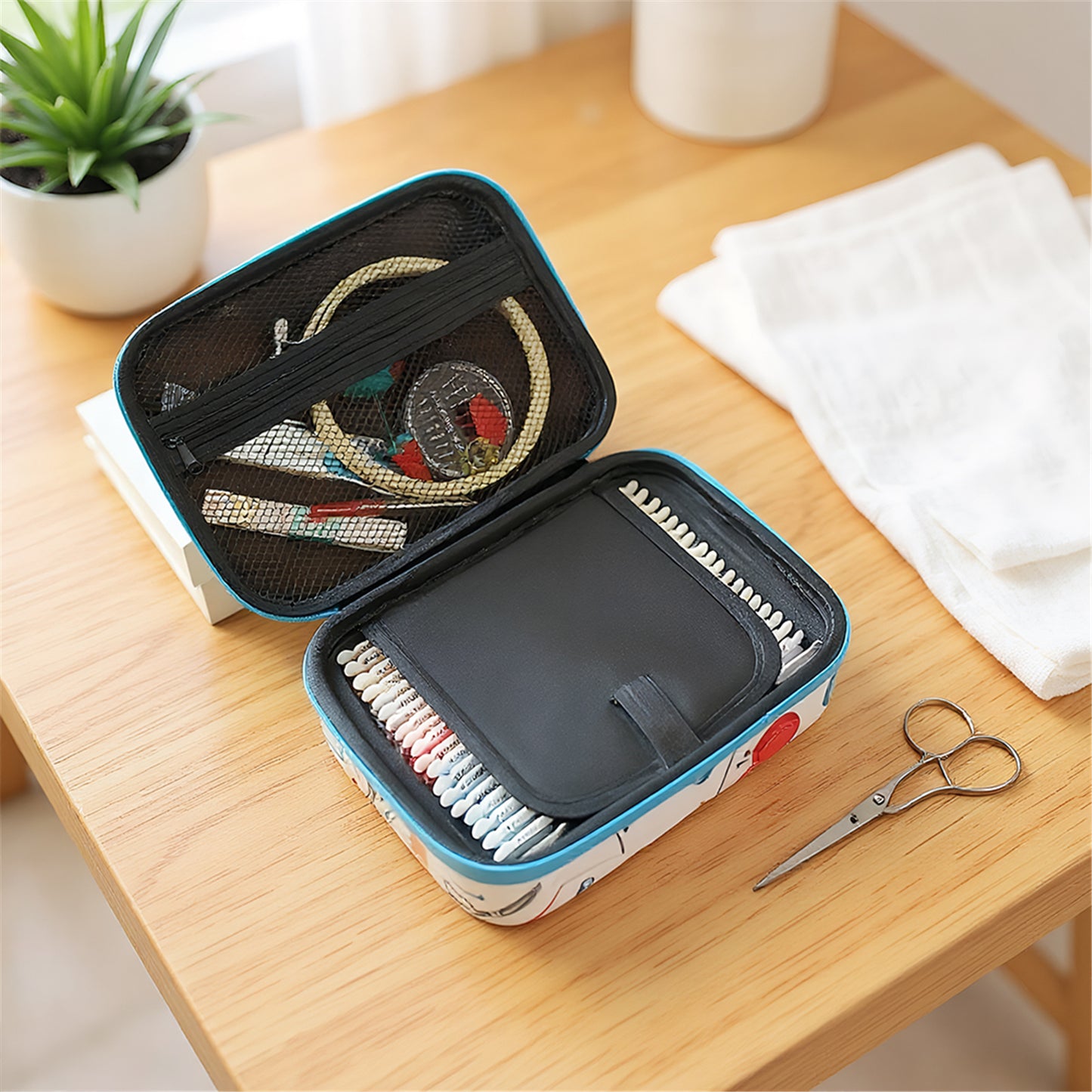 Multi-Function Sewing Box Set with Case Contains Thread/Needle/Scissors Complete Sewing Kit with Embroidery Frame DIY Embroidery Handwork Sewing Tool Kit for Cross-Stitch/Embroidery/Sewing/DIY Crafts