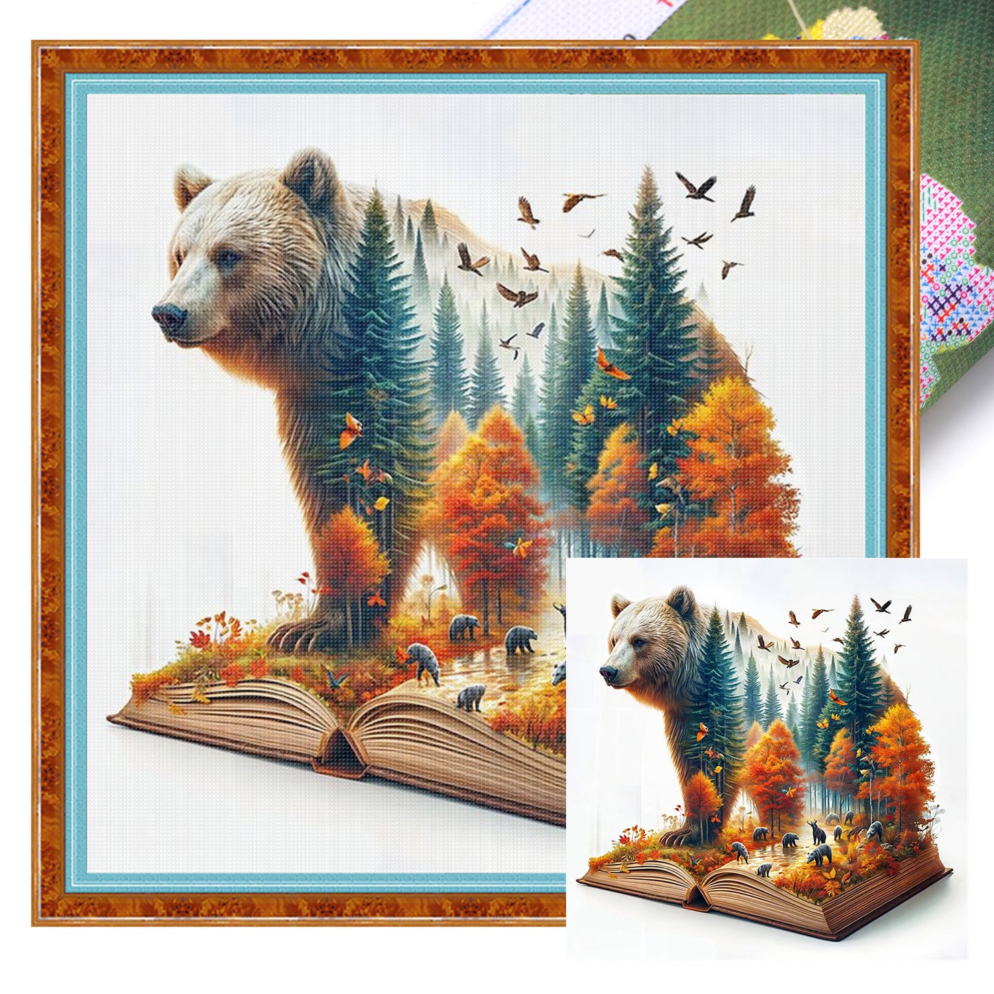 Bear Forest Book - Full 11CT Stamped Cross Stitch 45x45CM - Yishu