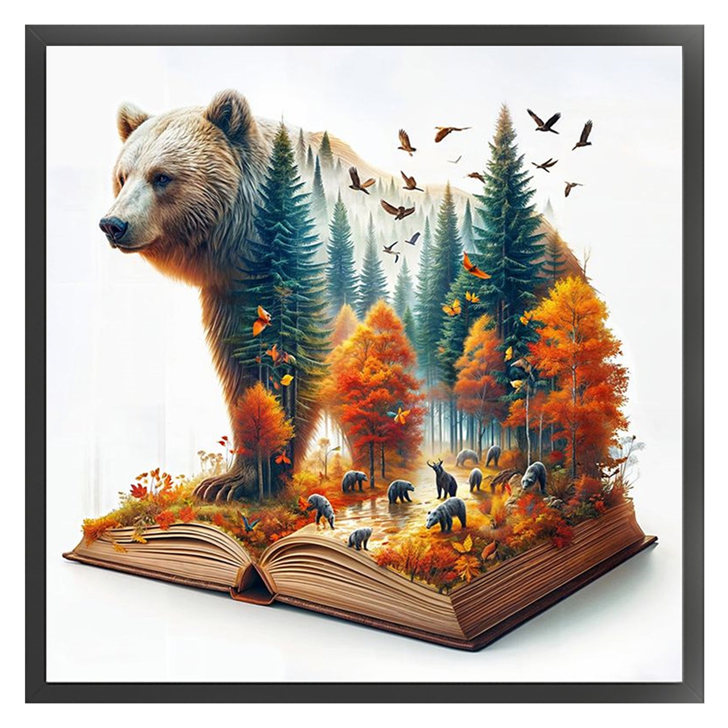 Bear Forest Book - Full 11CT Stamped Cross Stitch 45x45CM - Yishu