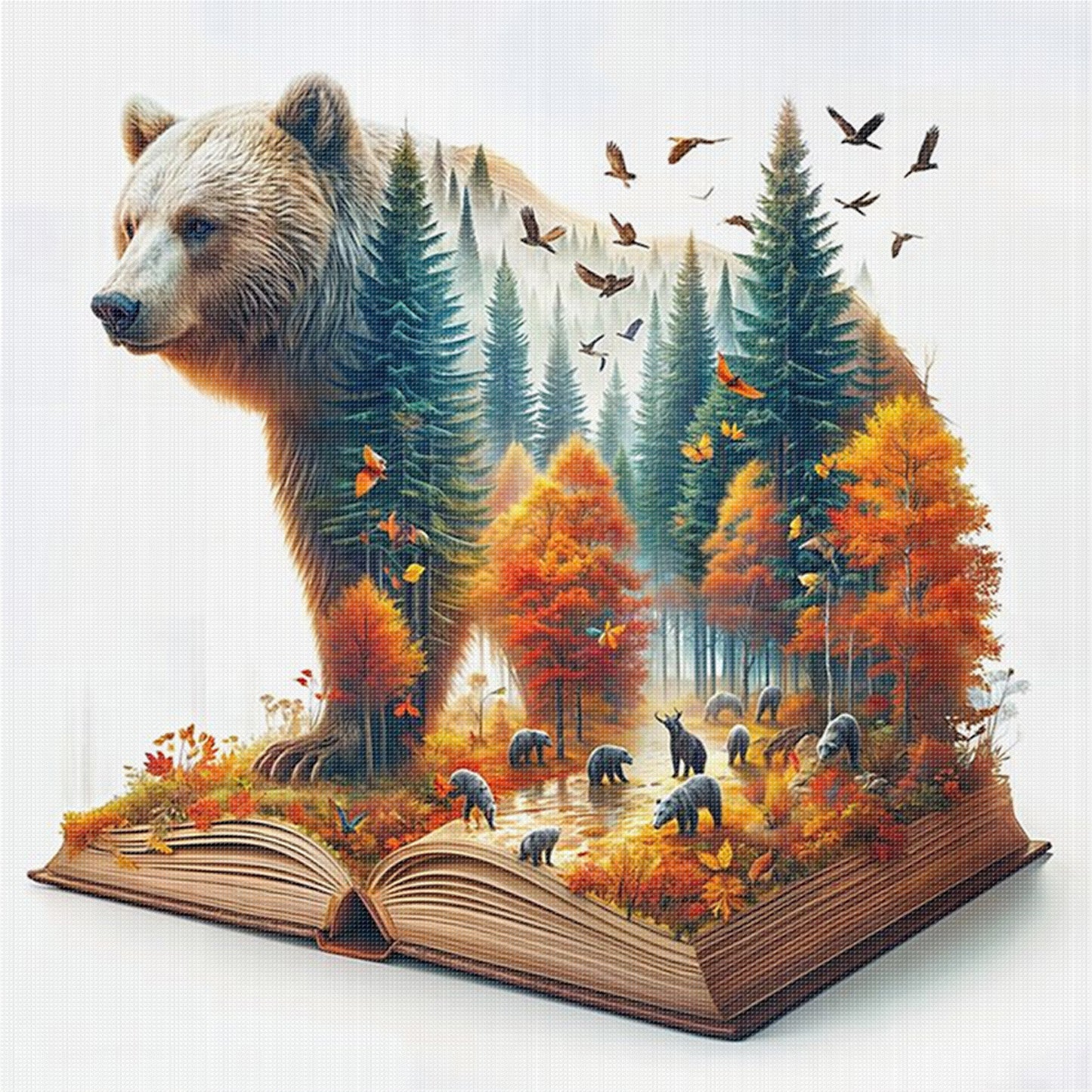 Bear Forest Book - Full 11CT Stamped Cross Stitch 45x45CM - Yishu