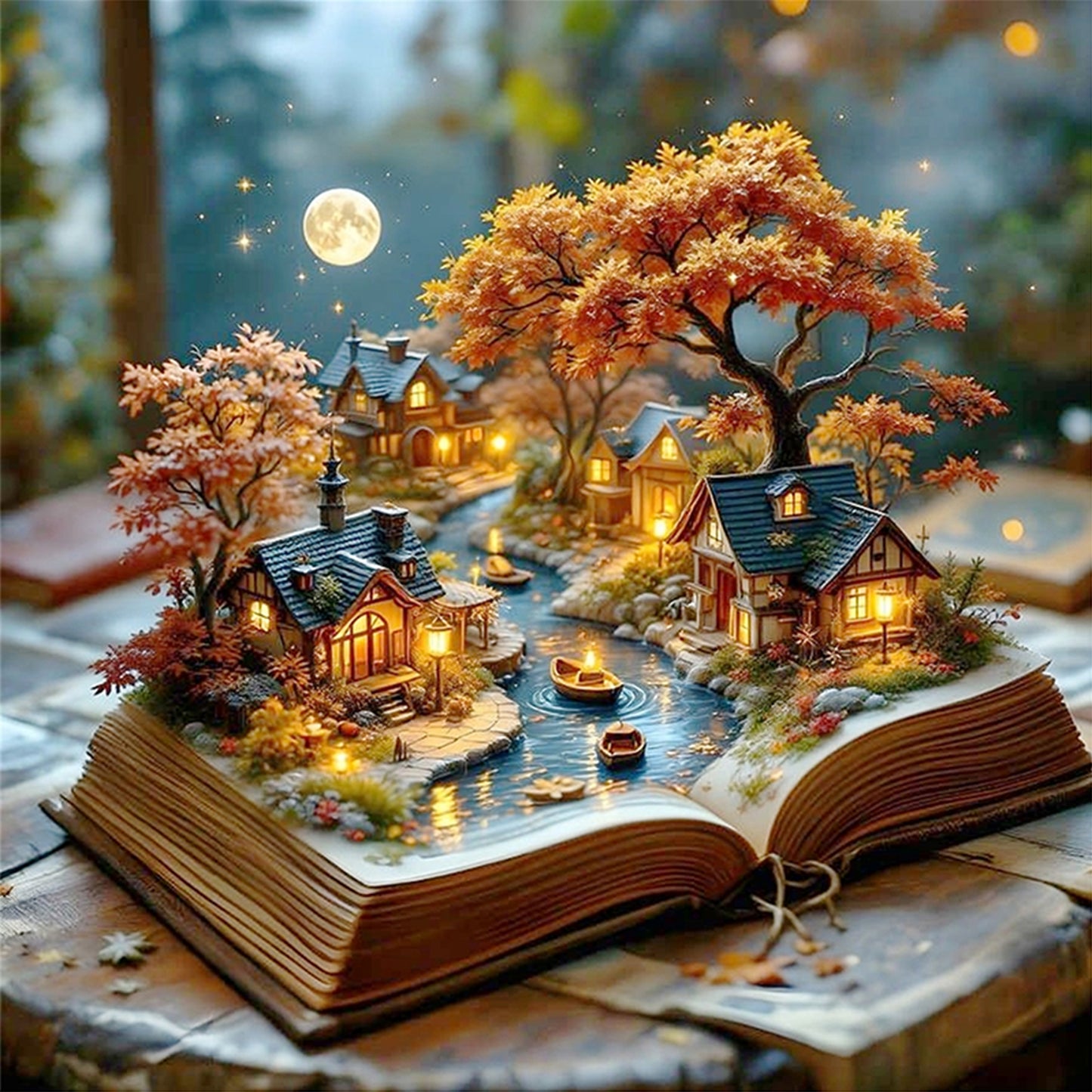 Autumn Village Book - Full 11CT Stamped Cross Stitch 45x45CM - Yishu