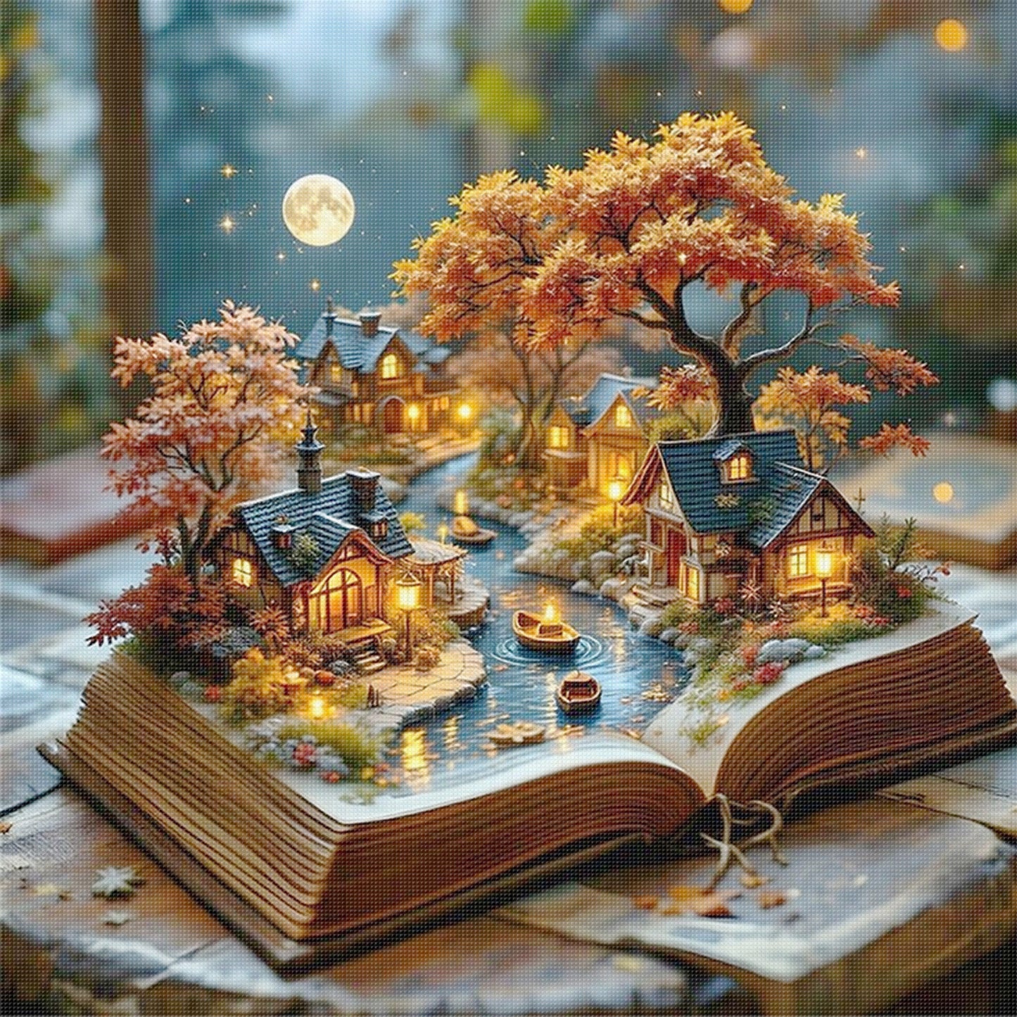 Autumn Village Book - Full 11CT Stamped Cross Stitch 45x45CM - Yishu
