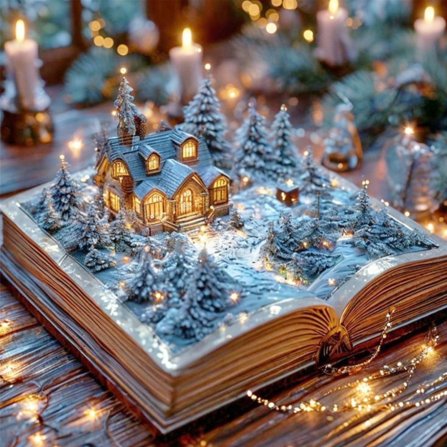 Winter Cottage Book - Full 11CT Stamped Cross Stitch 45x45CM - Yishu