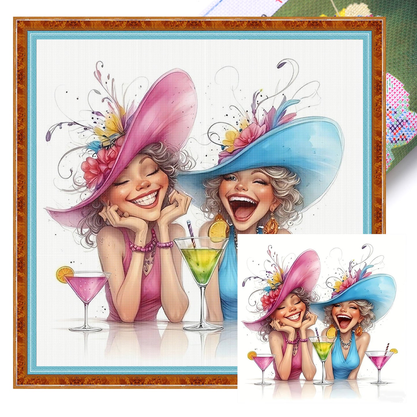 Cocktail Girls - Full 11CT Stamped Cross Stitch 45x45CM - Yishu