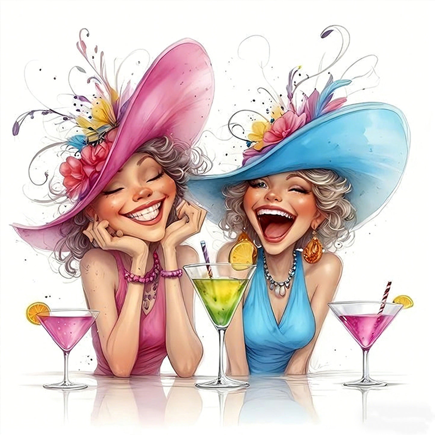Cocktail Girls - Full 11CT Stamped Cross Stitch 45x45CM - Yishu