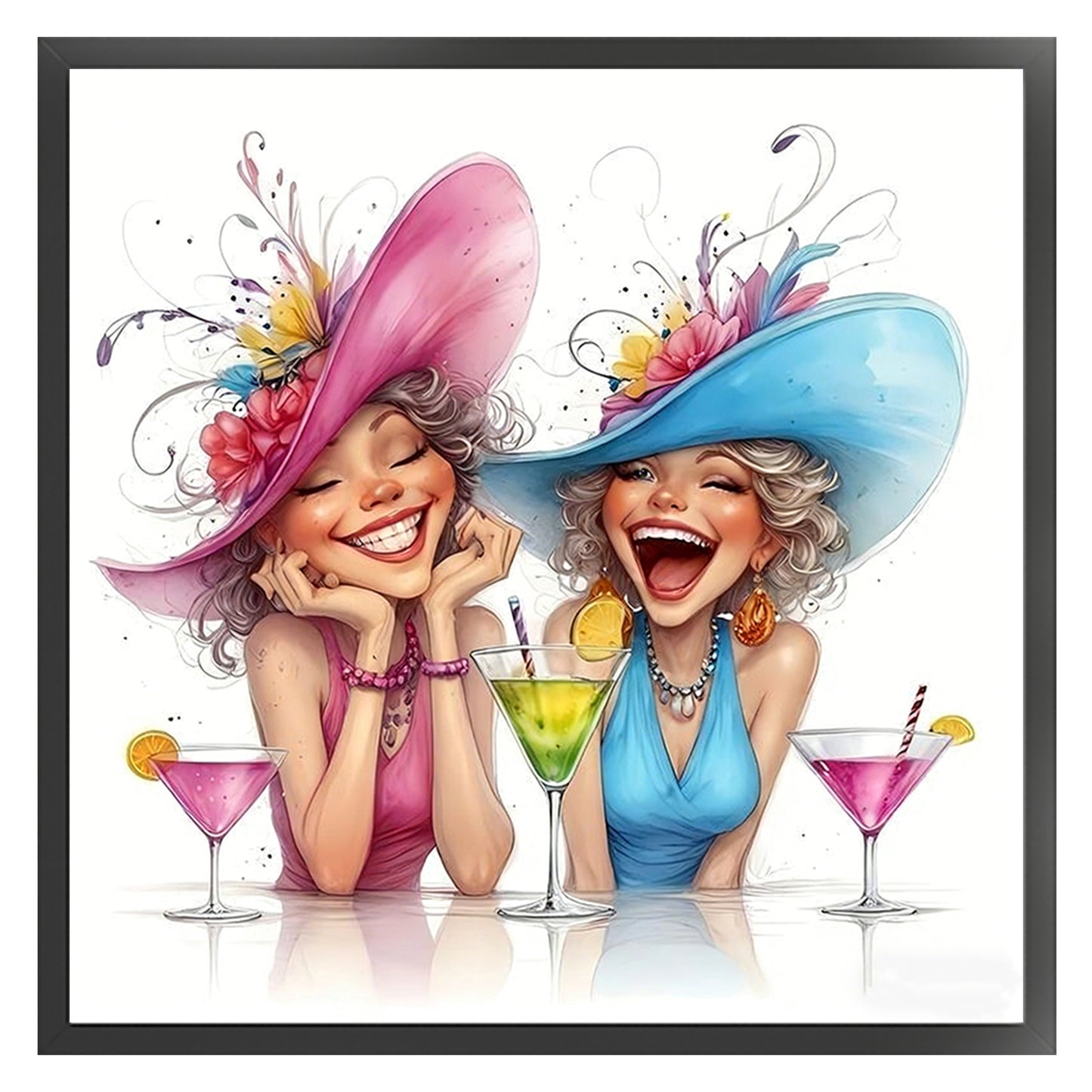 Cocktail Girls - Full 11CT Stamped Cross Stitch 45x45CM - Yishu