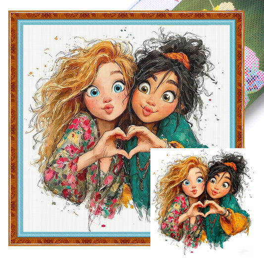 Best Friends - Full 11CT Stamped Cross Stitch 45x45CM - Yishu