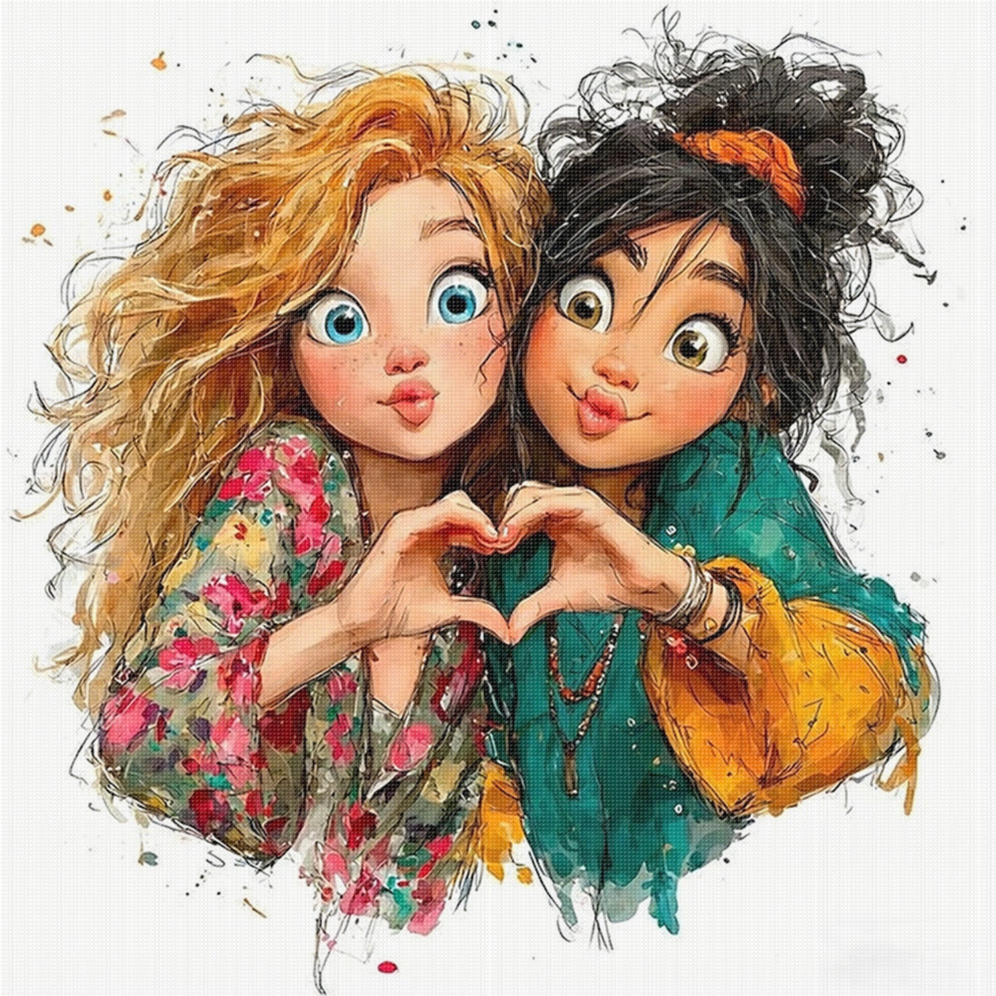 Best Friends - Full 11CT Stamped Cross Stitch 45x45CM - Yishu