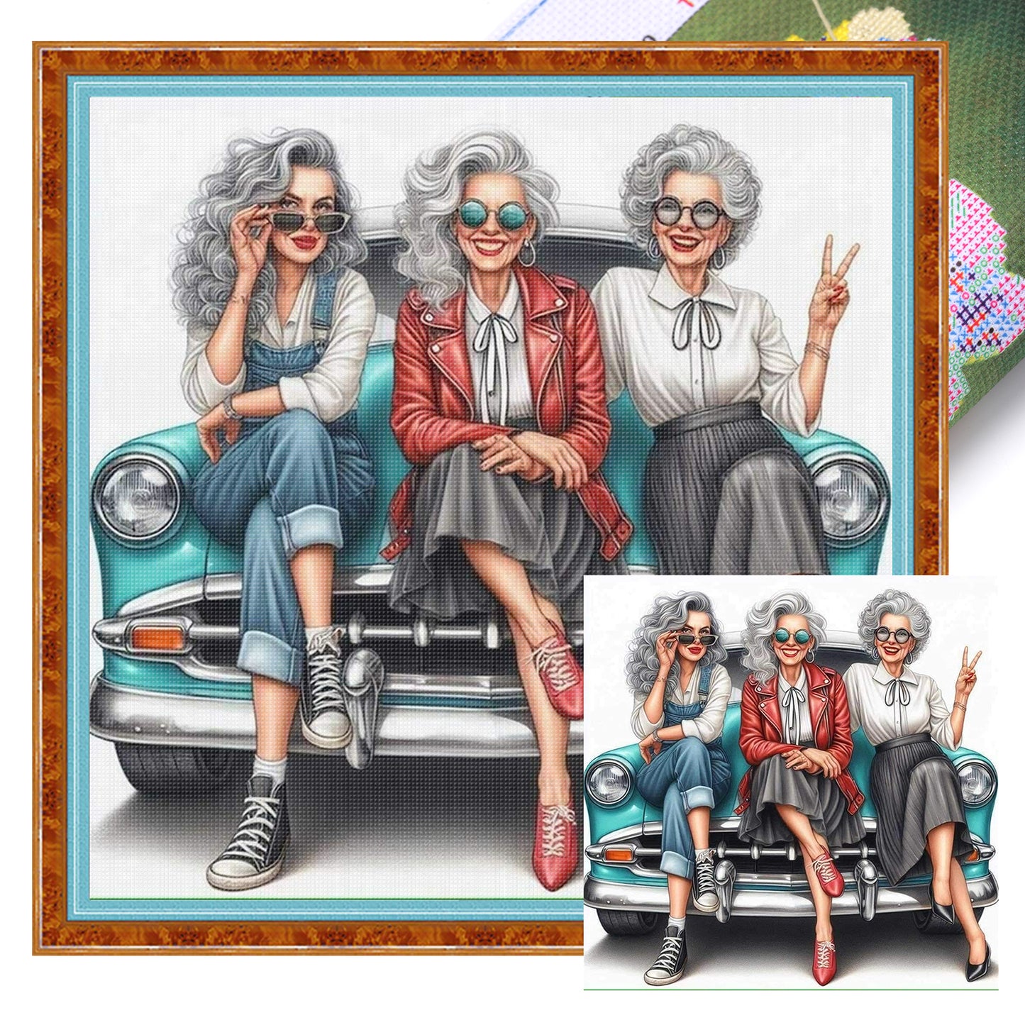 Retro Ladies - Full 11CT Stamped Cross Stitch 45x45CM - Yishu