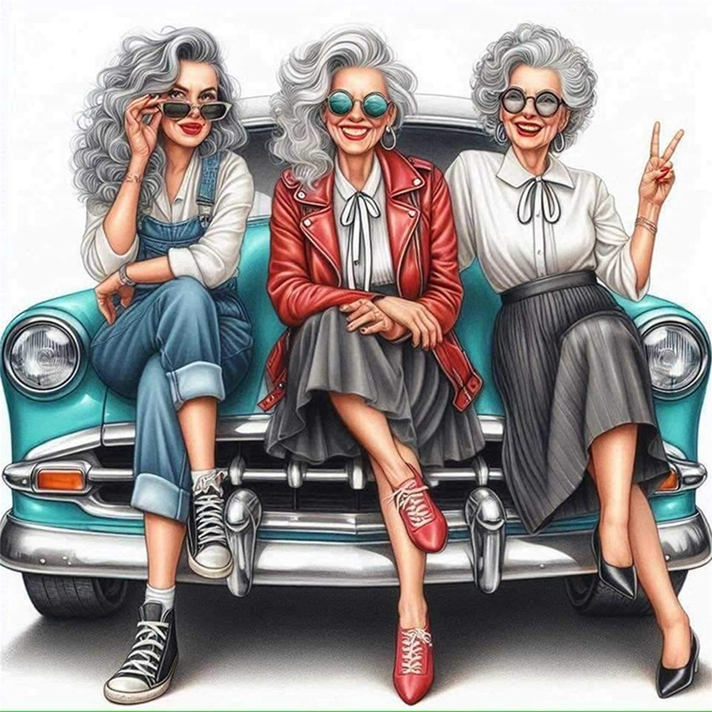 Retro Ladies - Full 11CT Stamped Cross Stitch 45x45CM - Yishu