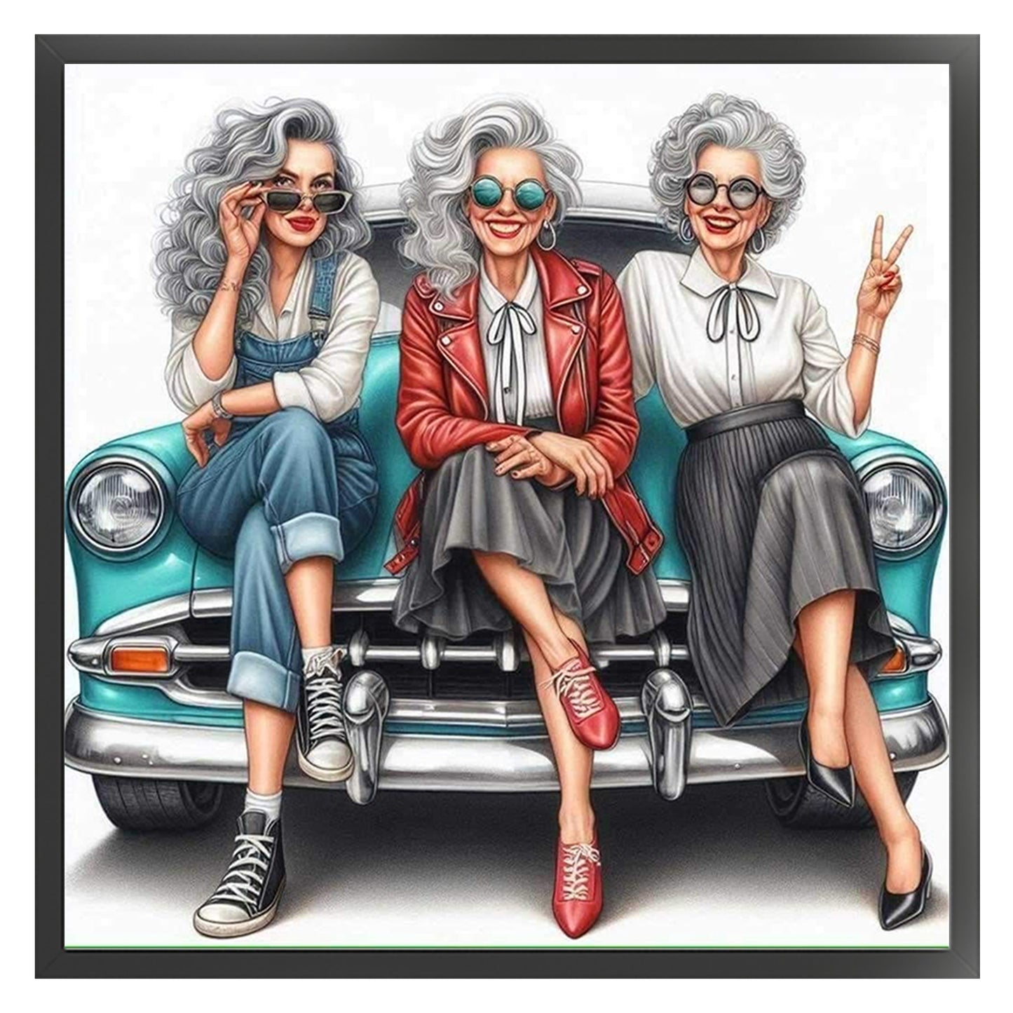 Retro Ladies - Full 11CT Stamped Cross Stitch 45x45CM - Yishu