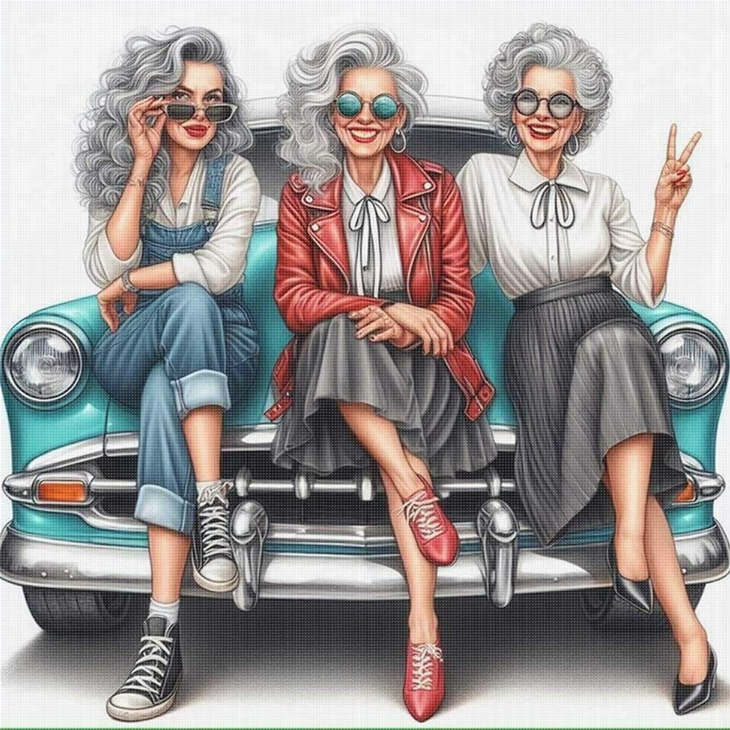 Retro Ladies - Full 11CT Stamped Cross Stitch 45x45CM - Yishu