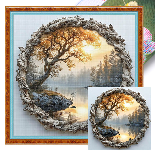 Lake Sunset - Full 11CT Stamped Cross Stitch 45x45CM - Yishu