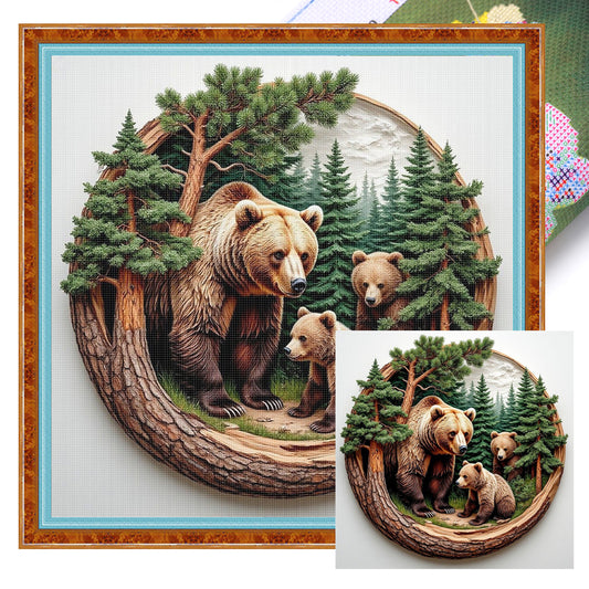 Bear Family - Full 11CT Stamped Cross Stitch 45x45CM - Yishu