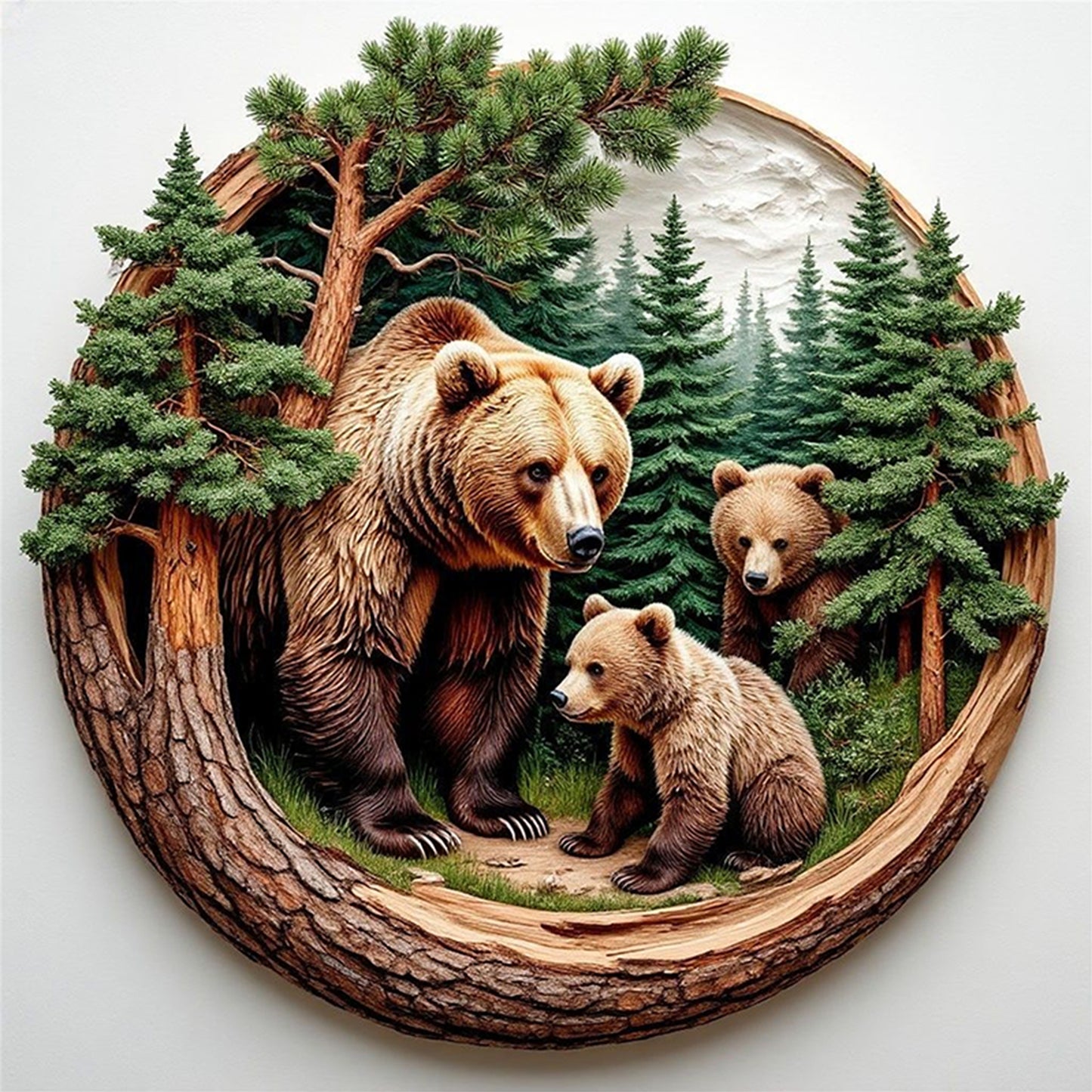 Bear Family - Full 11CT Stamped Cross Stitch 45x45CM - Yishu