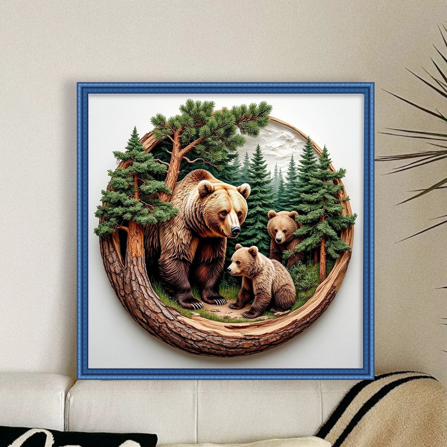 Bear Family - Full 11CT Stamped Cross Stitch 45x45CM - Yishu