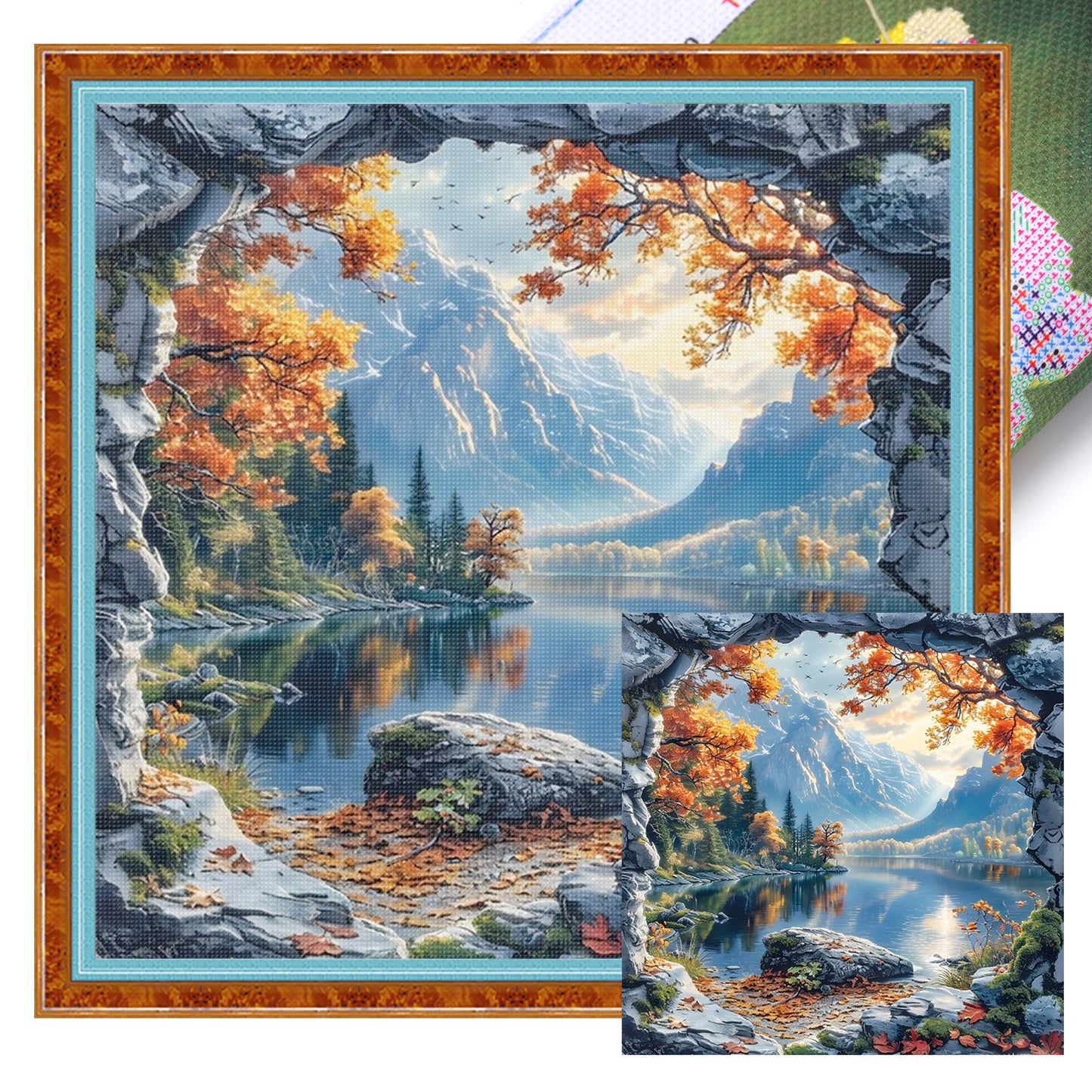 Mountain Lake - Full 11CT Stamped Cross Stitch 45x45CM - Yishu