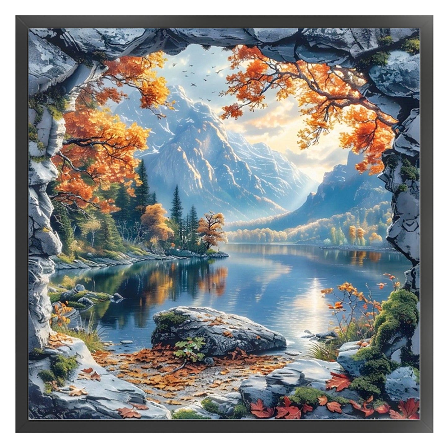Mountain Lake - Full 11CT Stamped Cross Stitch 45x45CM - Yishu