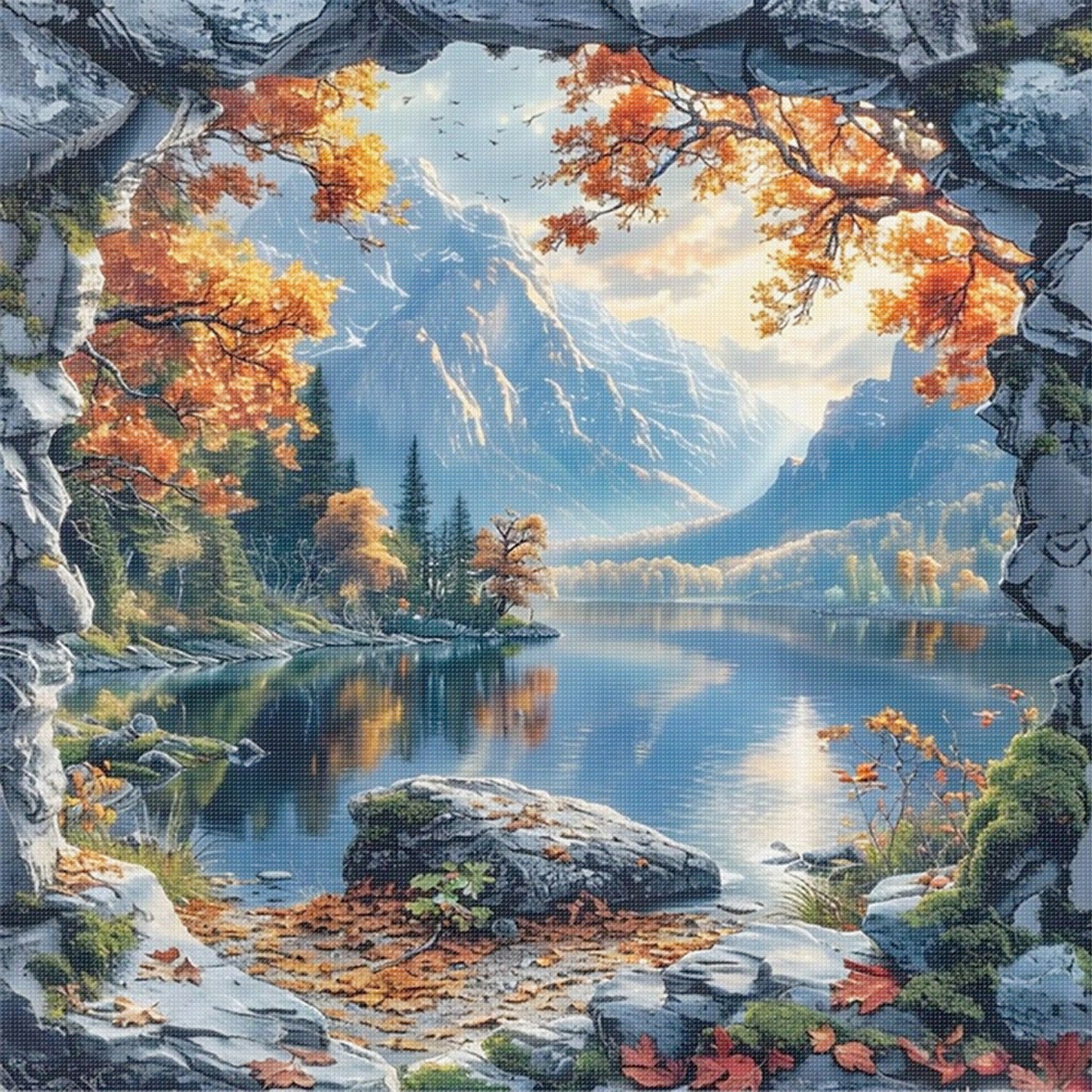 Mountain Lake - Full 11CT Stamped Cross Stitch 45x45CM - Yishu