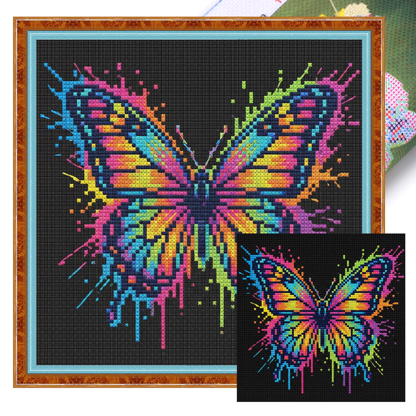 Colorful Splash Butterfly - Full 14CT Stamped Cross Stitch 30x30CM - Huacan