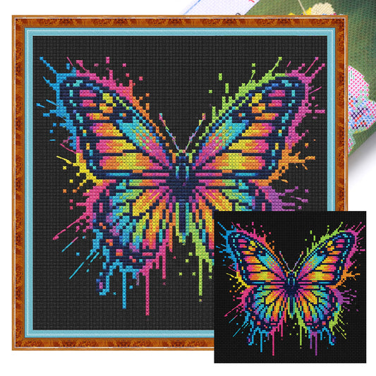 Colorful Splash Butterfly - Full 14CT Stamped Cross Stitch 30x30CM - Huacan