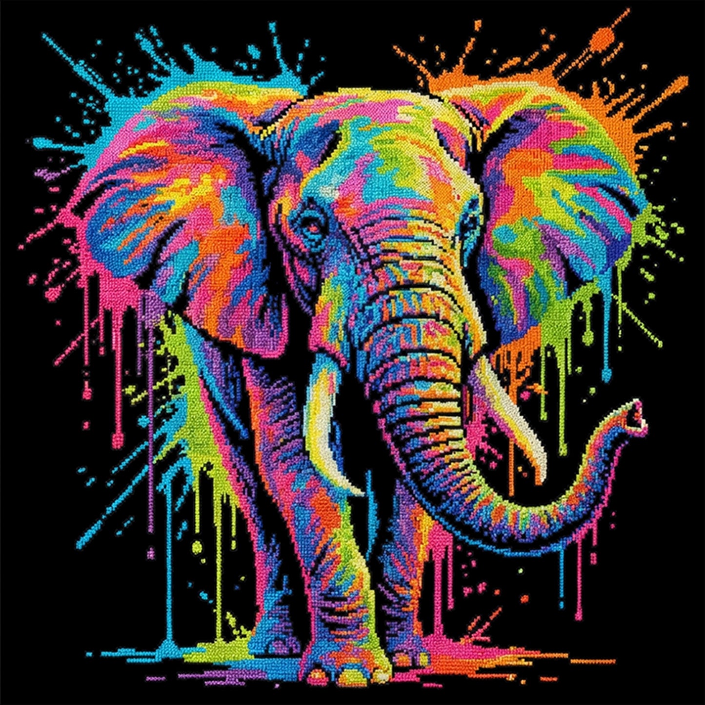 Colorful Splash Elephant - Full 14CT Stamped Cross Stitch 30x30CM - Huacan
