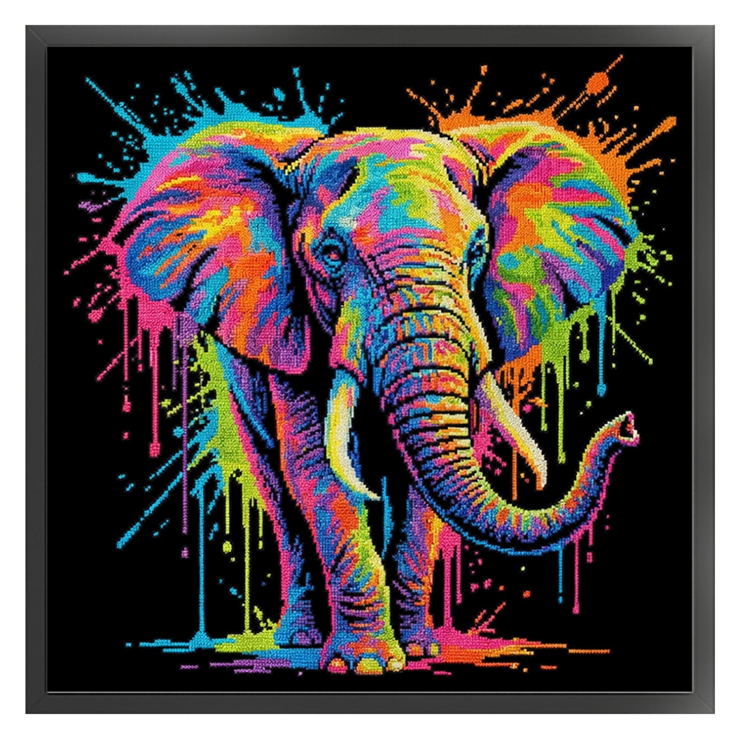 Colorful Splash Elephant - Full 14CT Stamped Cross Stitch 30x30CM - Huacan