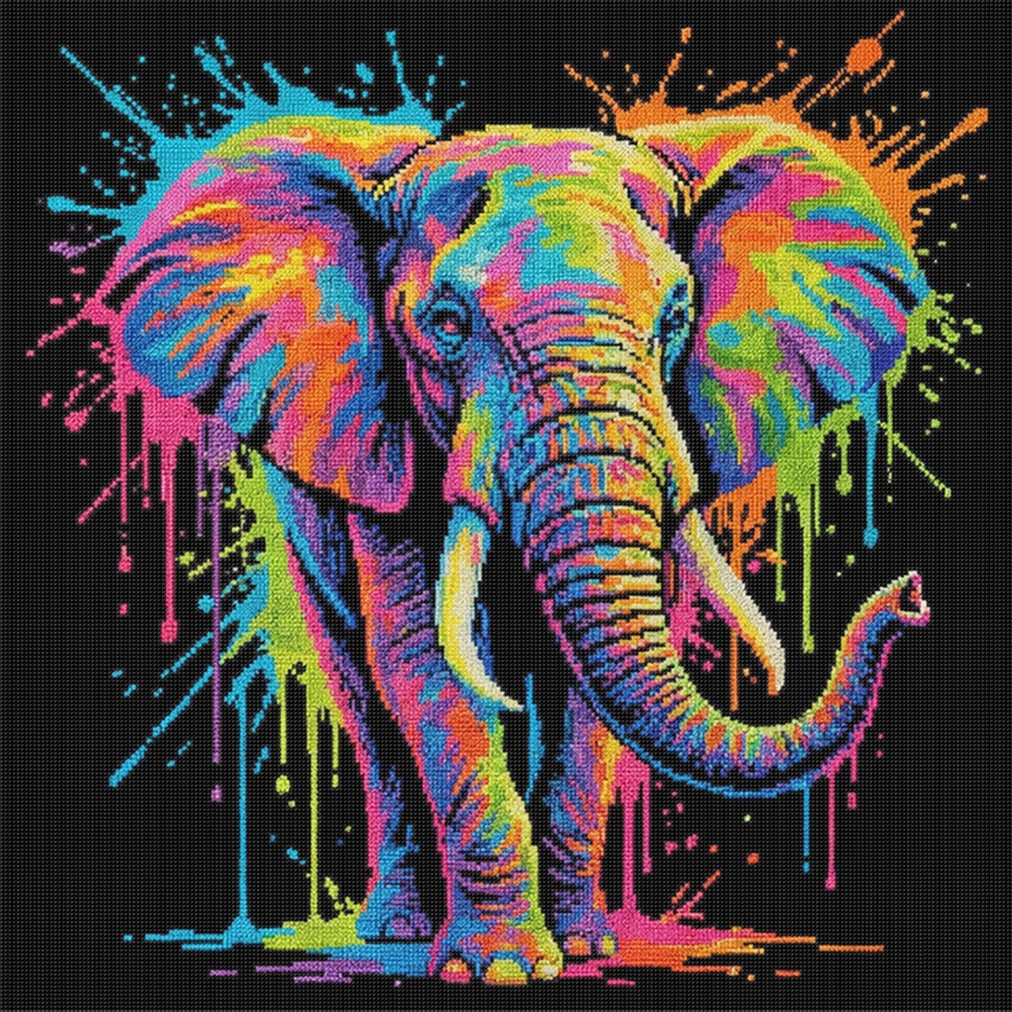 Colorful Splash Elephant - Full 14CT Stamped Cross Stitch 30x30CM - Huacan