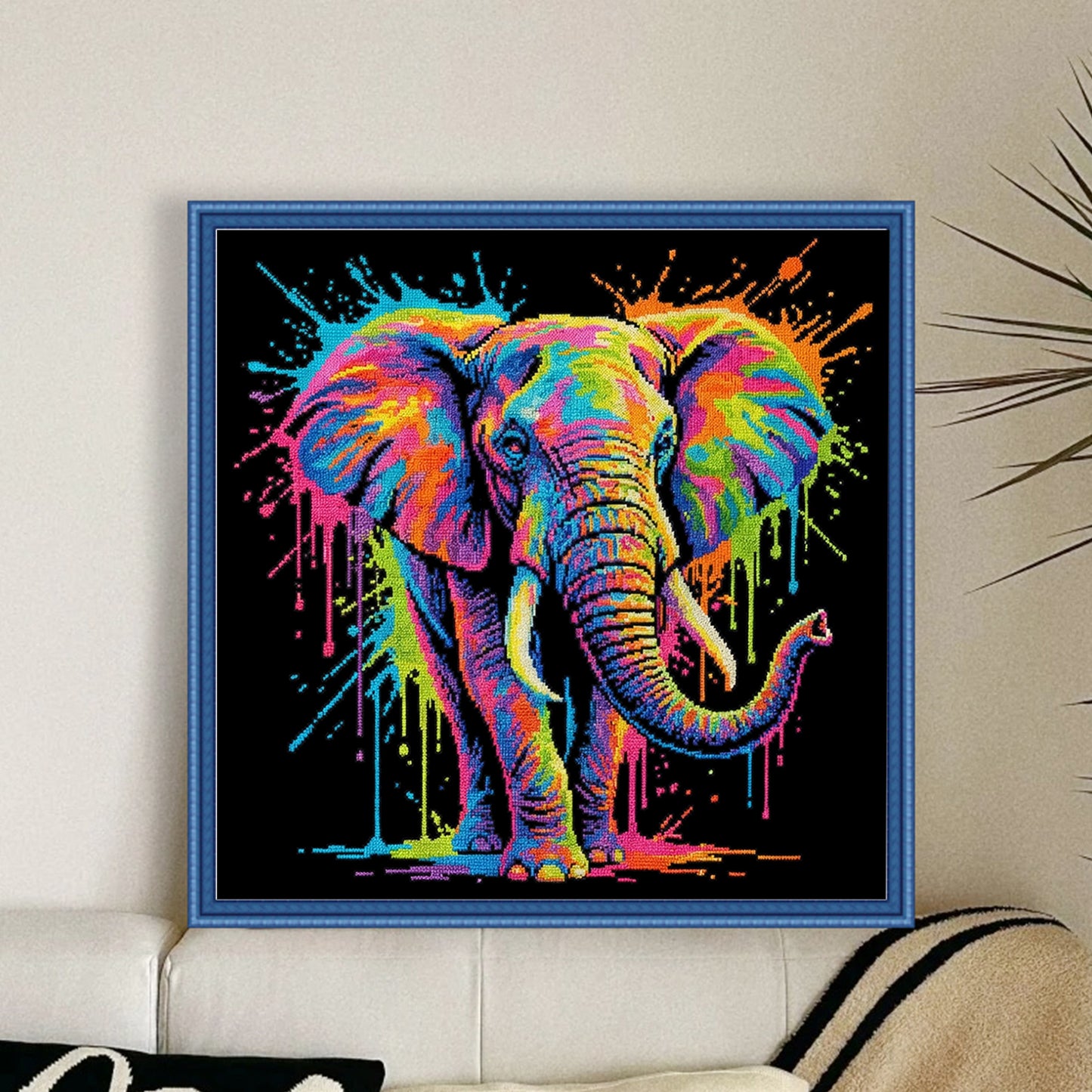 Colorful Splash Elephant - Full 14CT Stamped Cross Stitch 30x30CM - Huacan