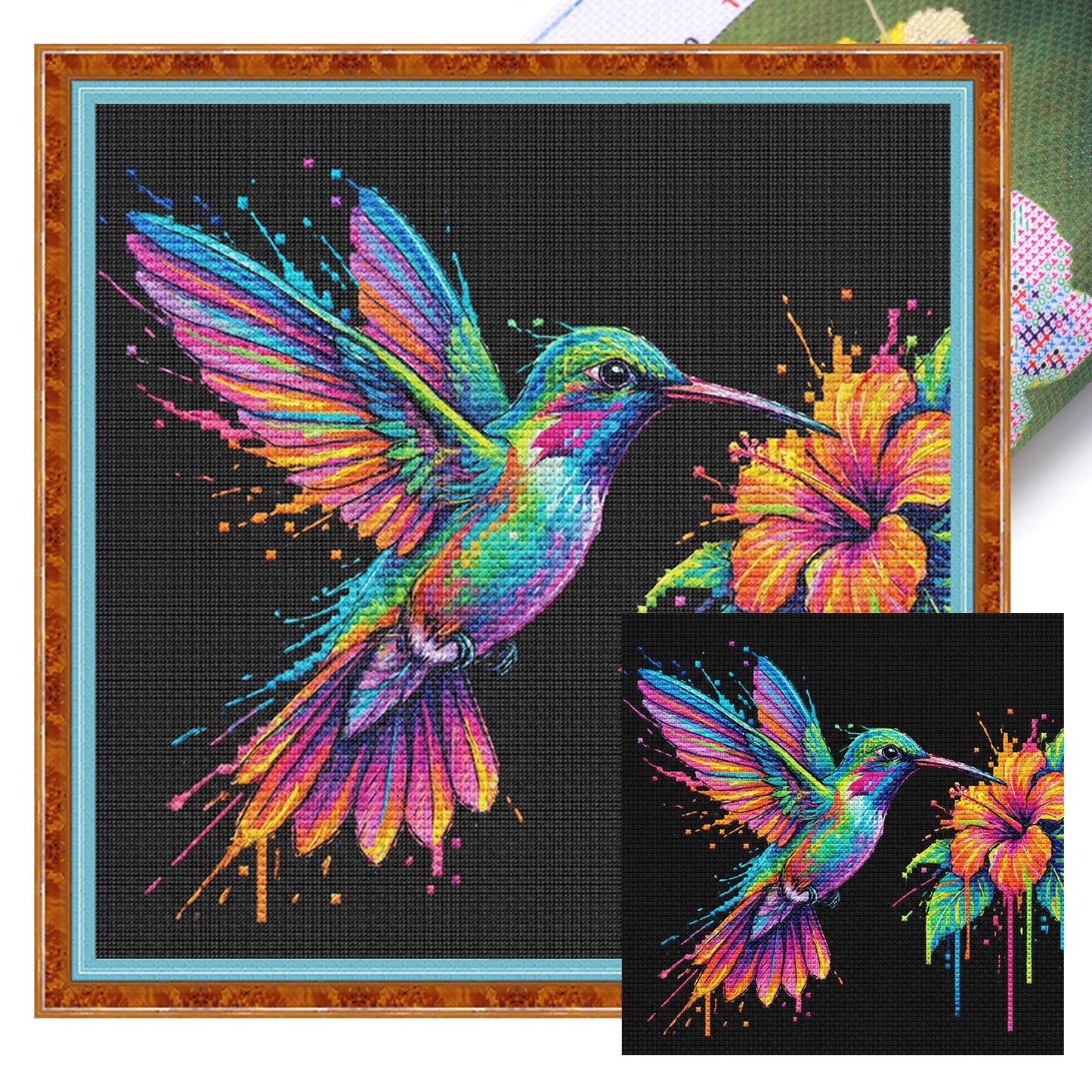 Colorful Splash Hummingbird - Full 14CT Stamped Cross Stitch 30x30CM - Huacan