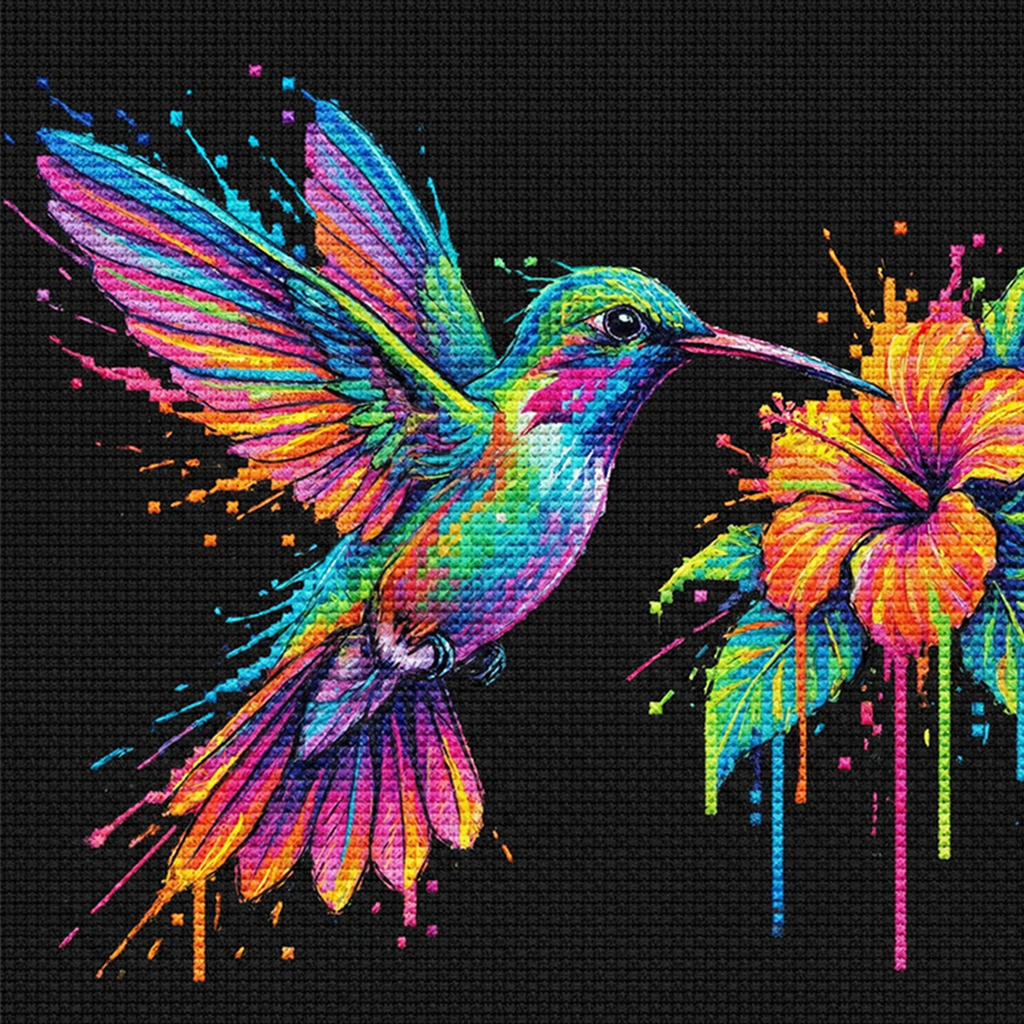 Colorful Splash Hummingbird - Full 14CT Stamped Cross Stitch 30x30CM - Huacan
