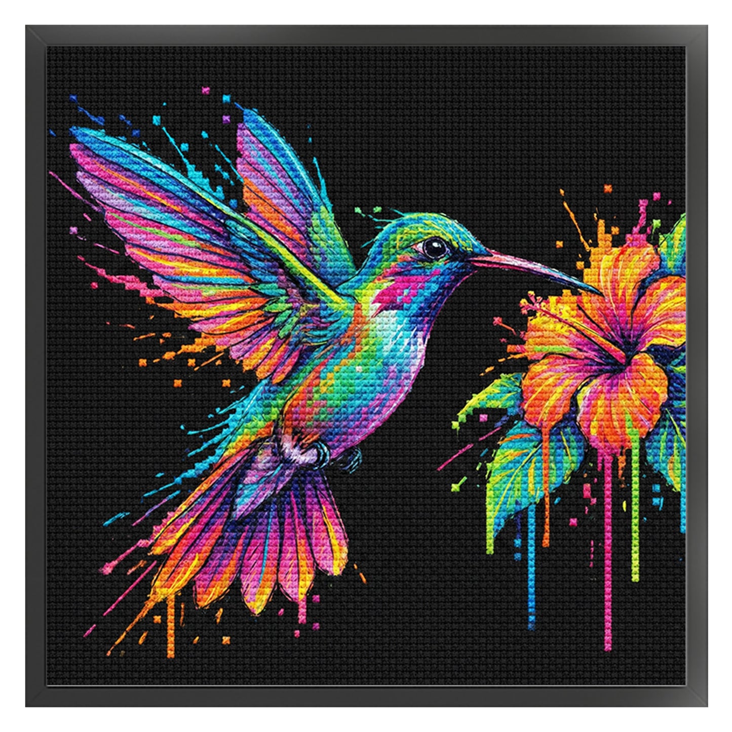 Colorful Splash Hummingbird - Full 14CT Stamped Cross Stitch 30x30CM - Huacan