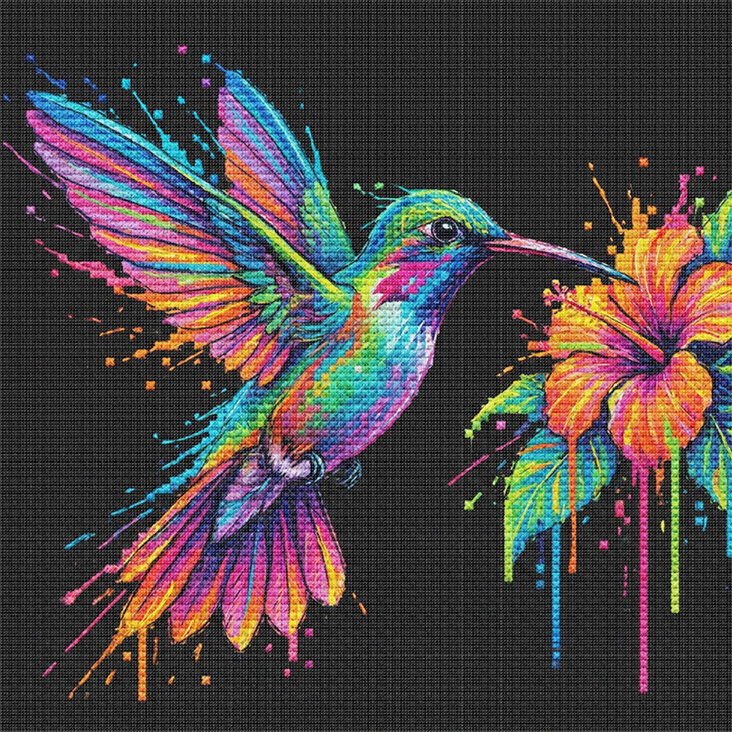 Colorful Splash Hummingbird - Full 14CT Stamped Cross Stitch 30x30CM - Huacan