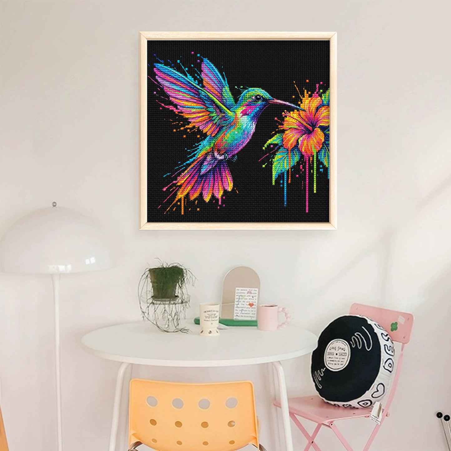 Colorful Splash Hummingbird - Full 14CT Stamped Cross Stitch 30x30CM - Huacan