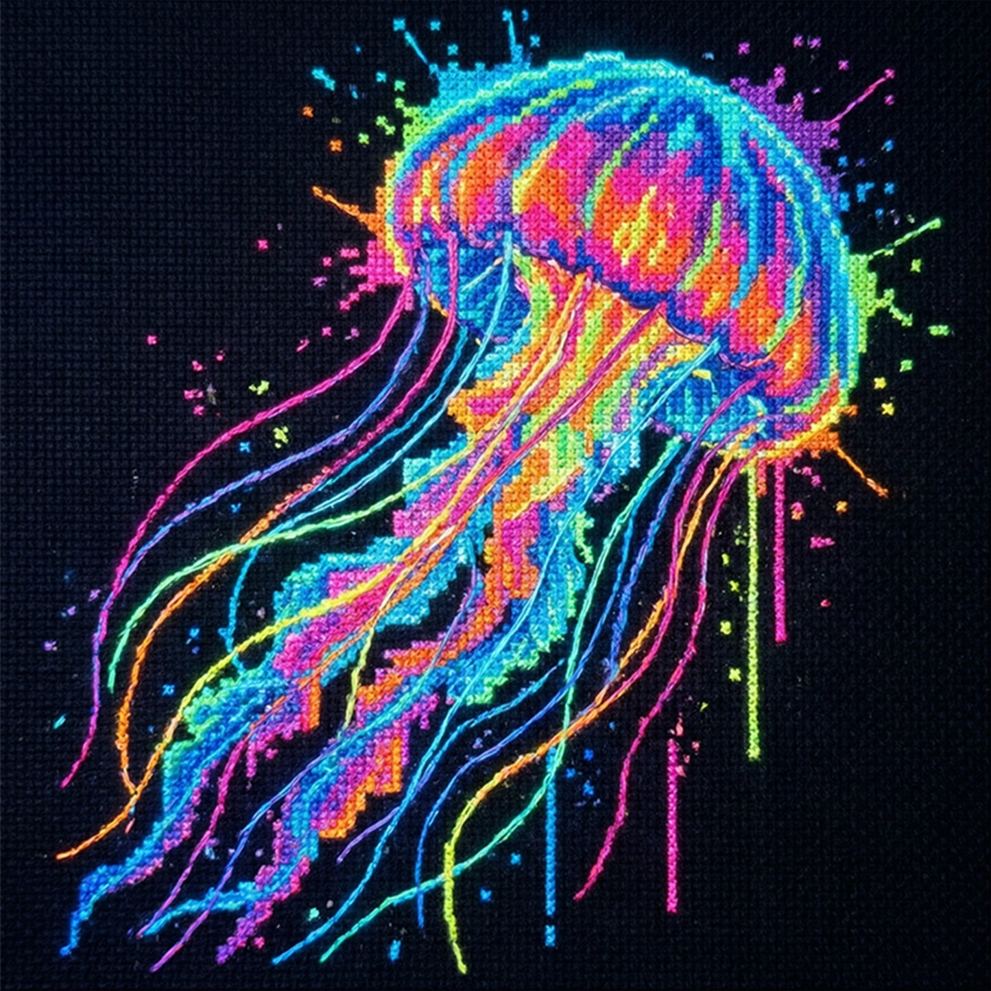 Colorful Splash Jellyfish - Full 14CT Stamped Cross Stitch 30x30CM - Huacan