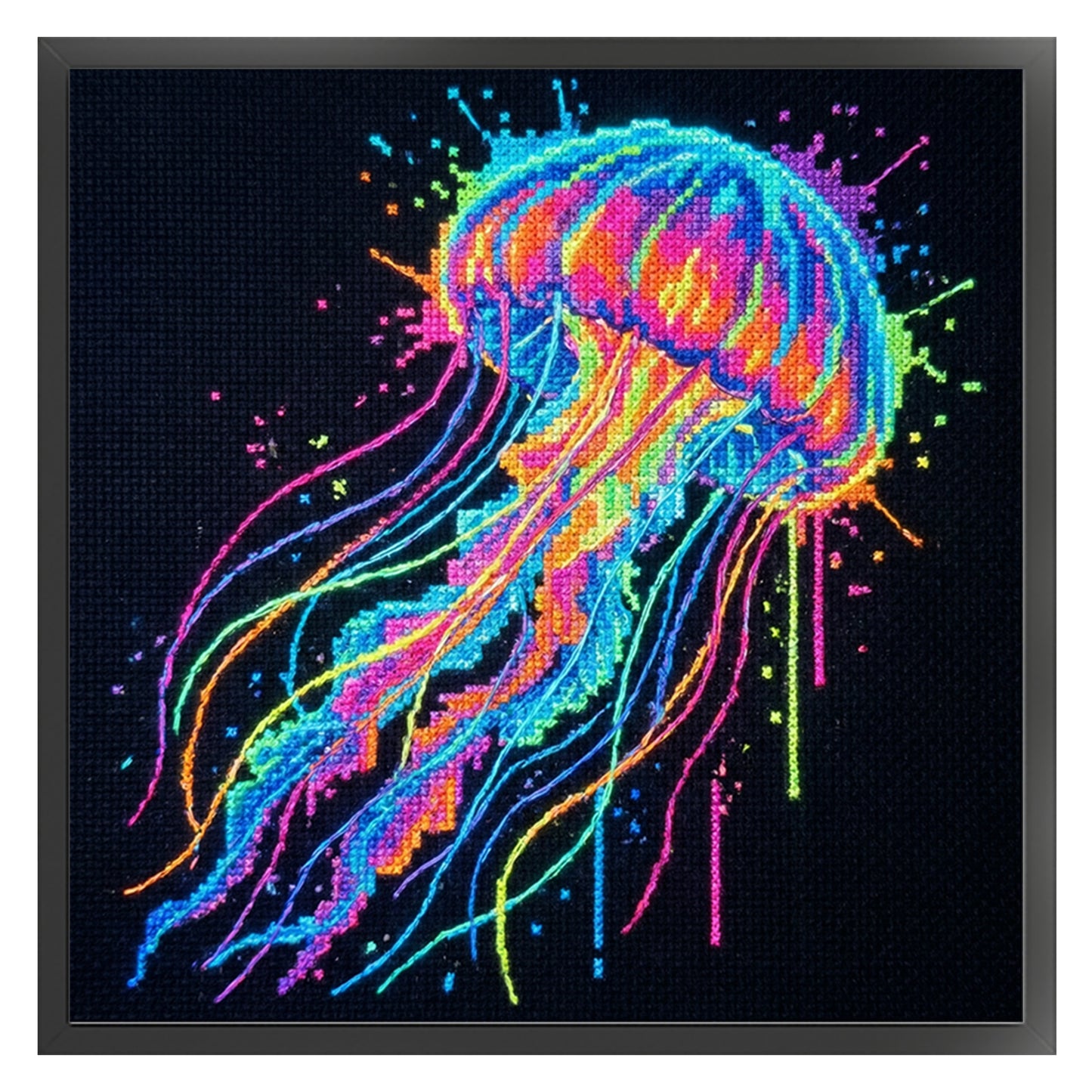 Colorful Splash Jellyfish - Full 14CT Stamped Cross Stitch 30x30CM - Huacan