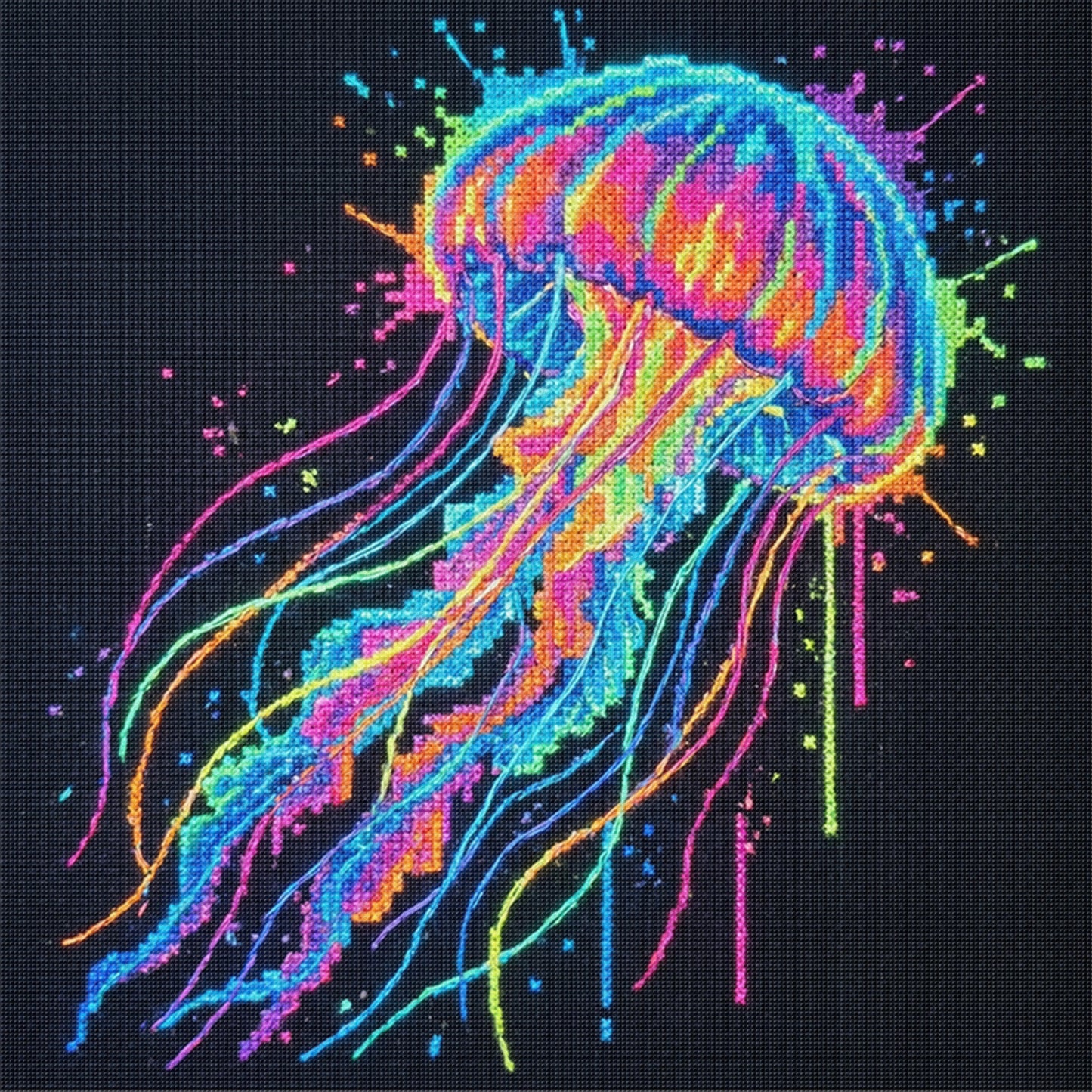 Colorful Splash Jellyfish - Full 14CT Stamped Cross Stitch 30x30CM - Huacan