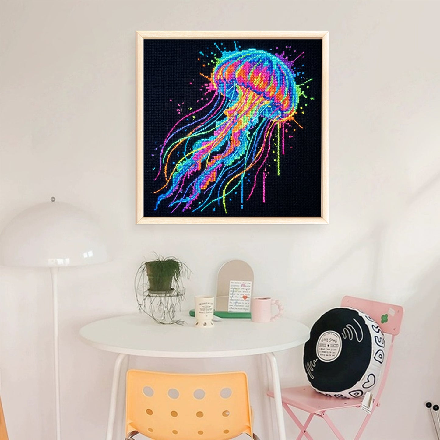 Colorful Splash Jellyfish - Full 14CT Stamped Cross Stitch 30x30CM - Huacan