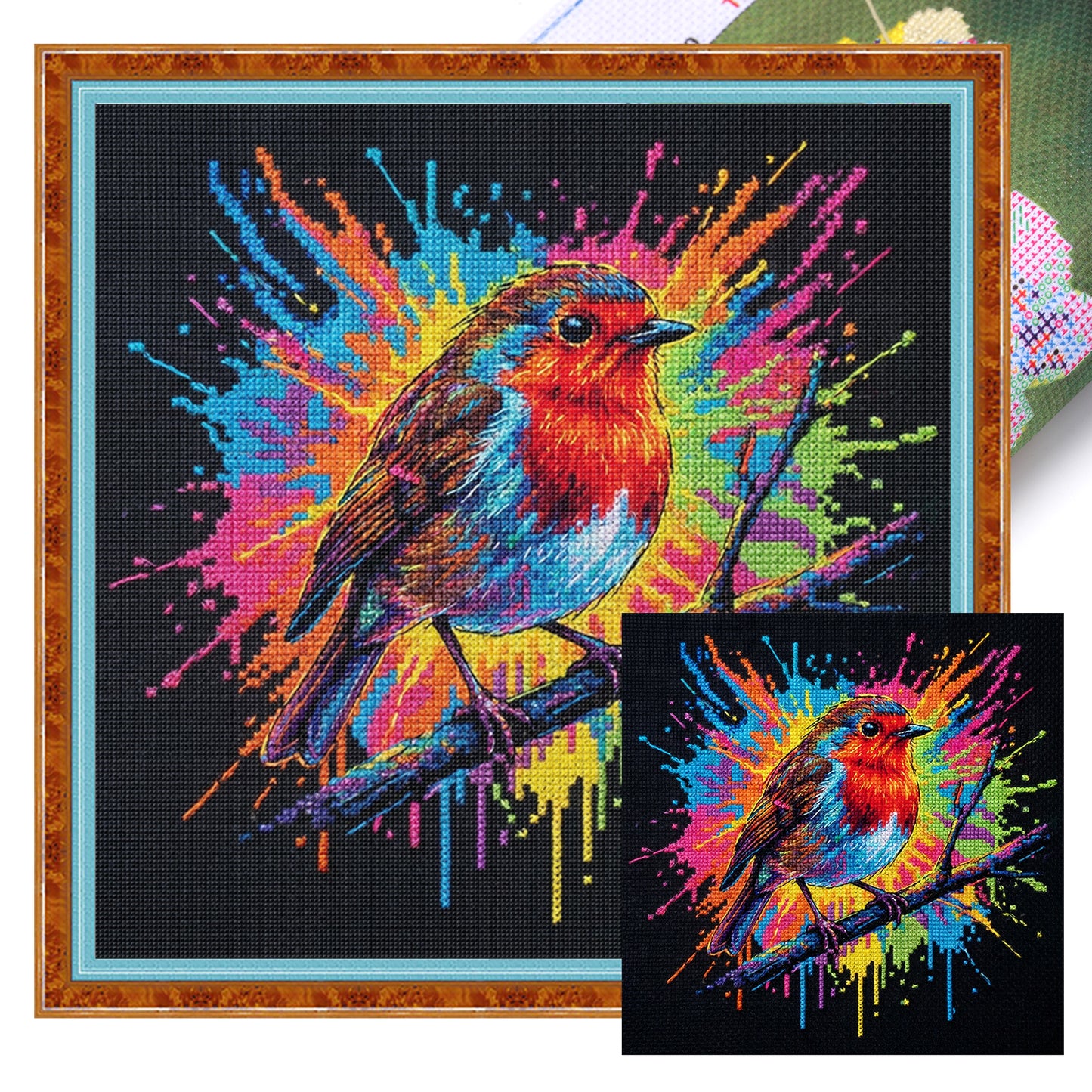 Colorful Splash Robin - Full 14CT Stamped Cross Stitch 30x30CM - Huacan