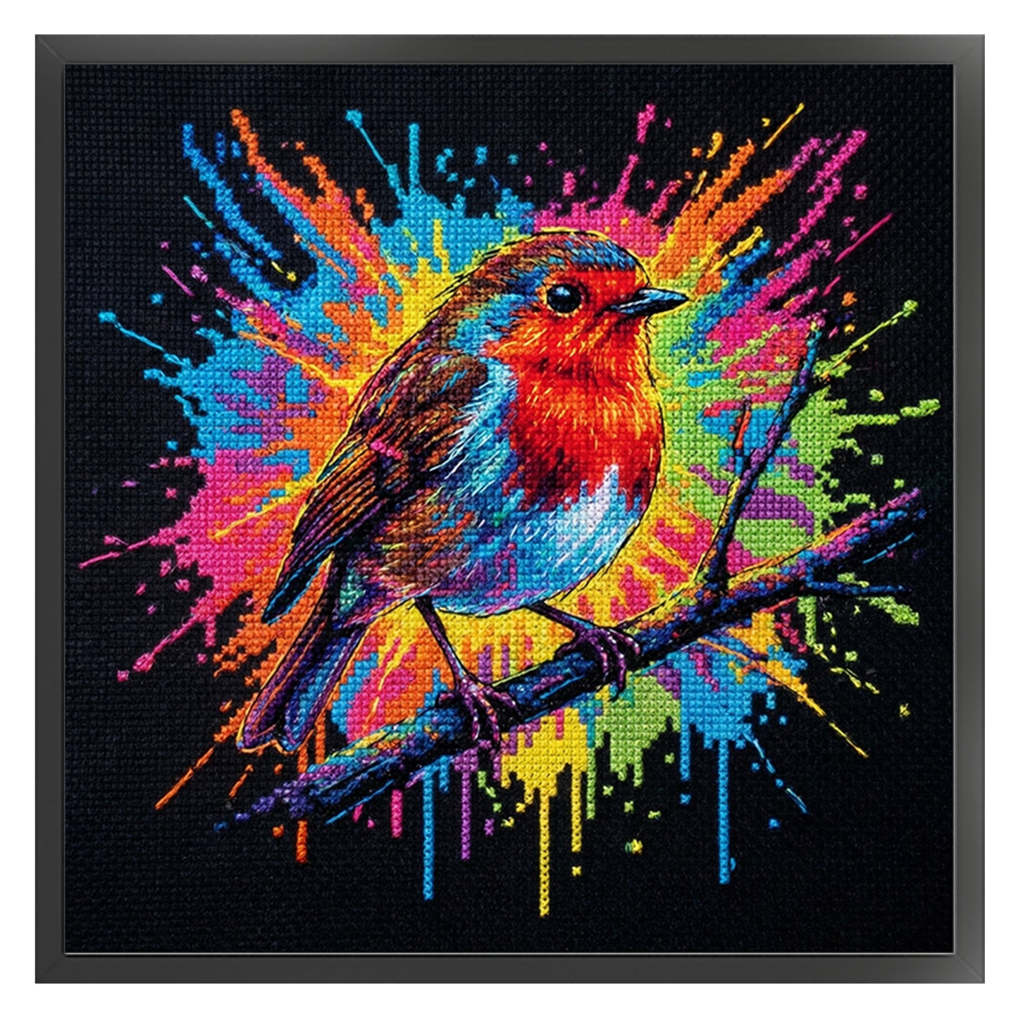 Colorful Splash Robin - Full 14CT Stamped Cross Stitch 30x30CM - Huacan